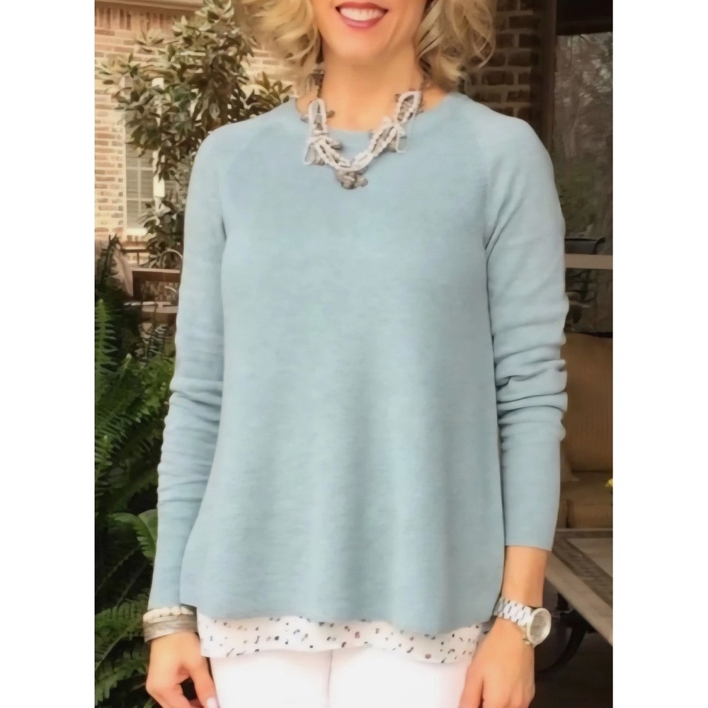 CABI 5133 Blue Sky Swing Trapeze Ribbed Knit Sweater Raglan Long Sleeve‎ Large